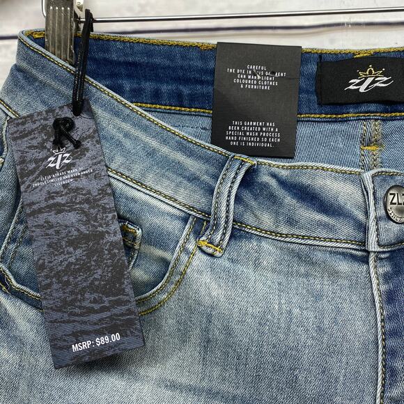 Men's Z ZLZ Distressed Skinny Fit Denim Blue Jeans 30W NWT 30x32 Ripped Stretch - Picture 5 of 11